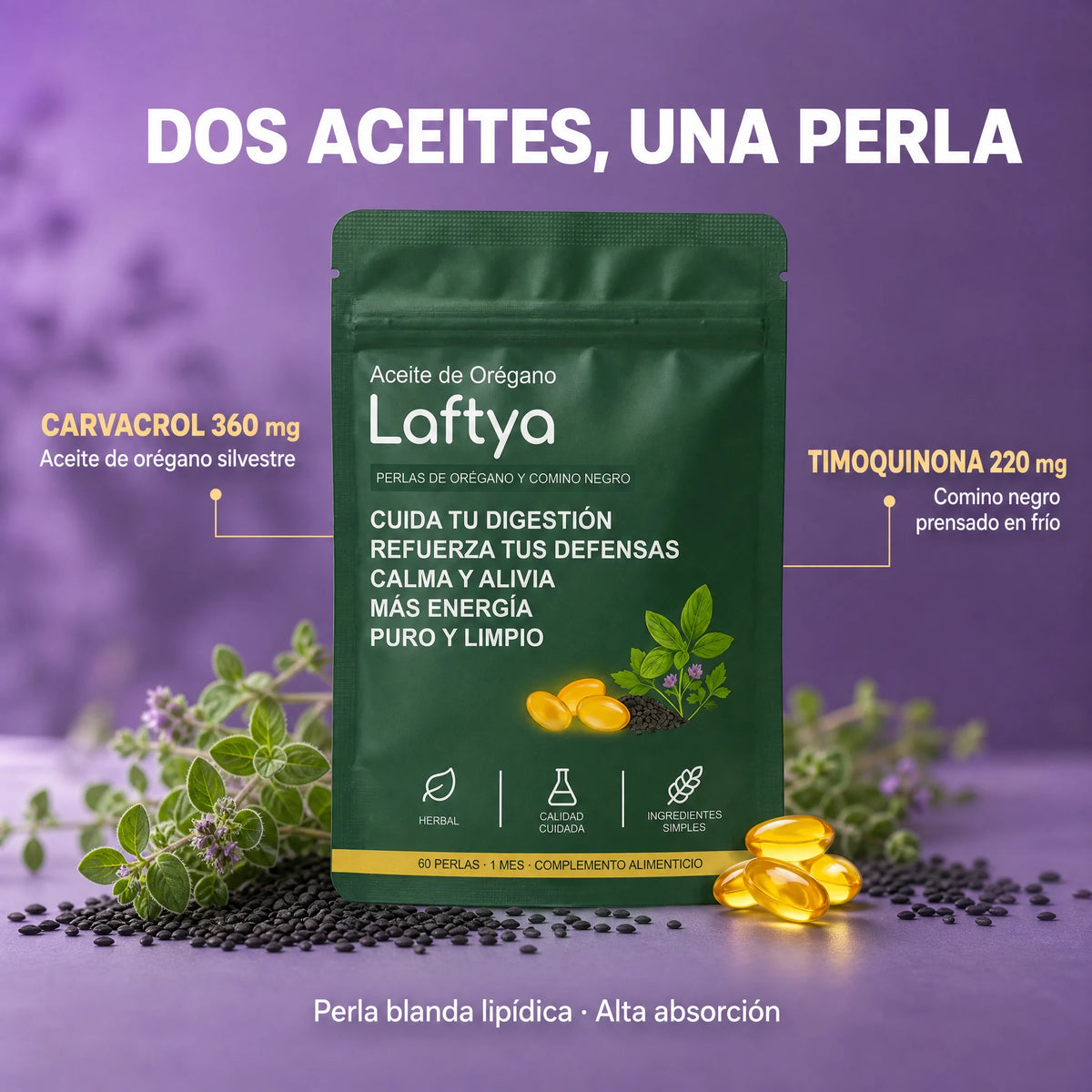 Laftya™ Aceite de Orégano + Comino Negro