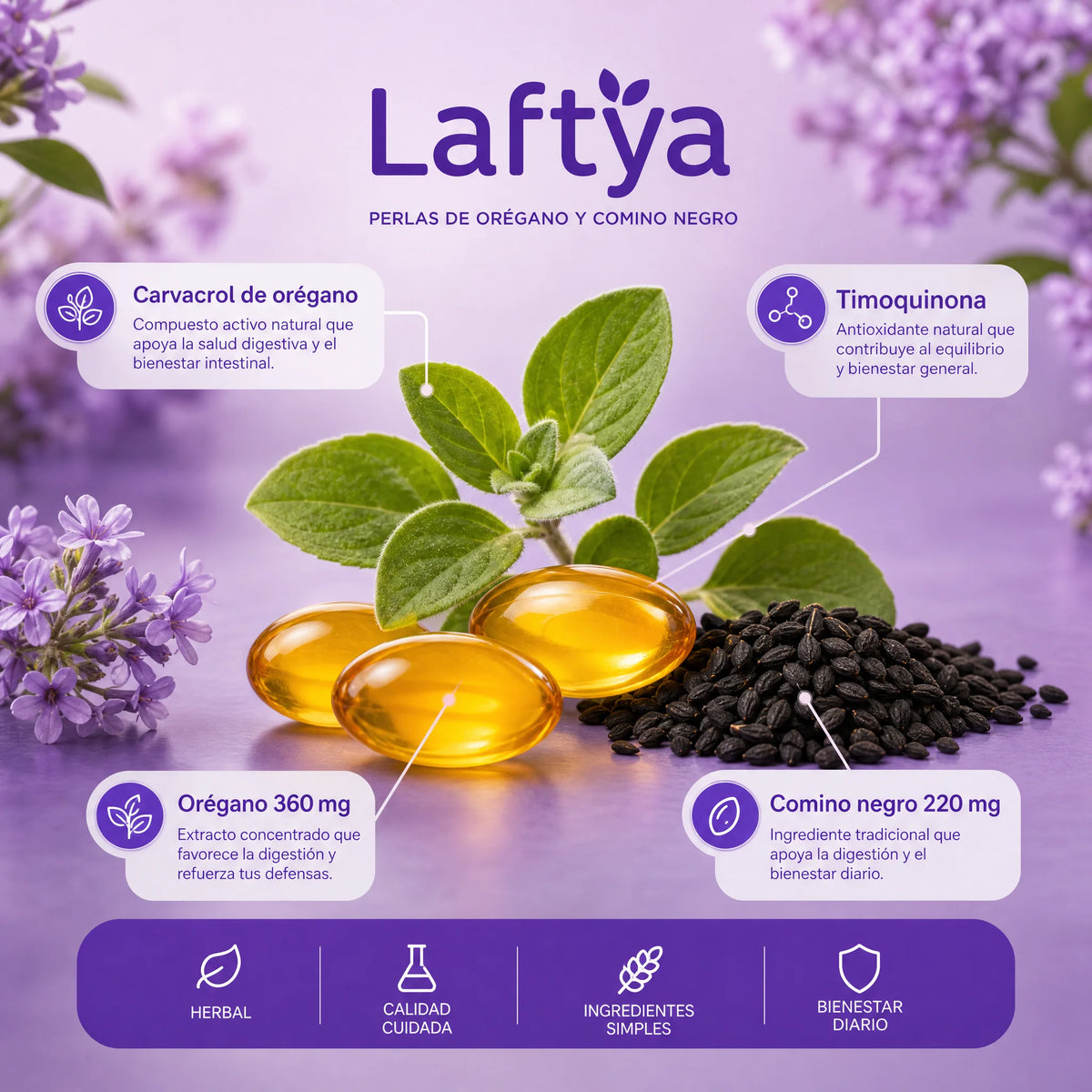 Laftya™ Aceite de Orégano + Comino Negro